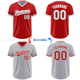 Custom Red White-Gray Reversible Pullover Baseball Jersey Shirt
