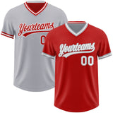 Custom Red White-Gray Reversible Pullover Baseball Jersey Shirt