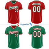 Custom Red White-Kelly Green Reversible Pullover Baseball Jersey Shirt