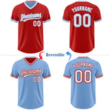 Custom Red White-Light Blue Reversible Pullover Baseball Jersey Shirt