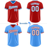 Custom Red White-Electric Blue Reversible Pullover Baseball Jersey Shirt