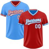 Custom Red White-Electric Blue Reversible Pullover Baseball Jersey Shirt