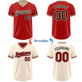 Custom Red Black-Cream Reversible Pullover Baseball Jersey Shirt
