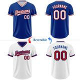 Custom Royal White-Red Reversible Pullover Baseball Jersey Shirt