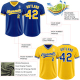 Custom Royal Yellow-White Reversible Pullover Baseball Jersey Shirt