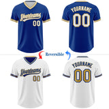 Custom Royal White-Old Gold Reversible Pullover Baseball Jersey Shirt