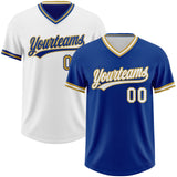 Custom Royal White-Old Gold Reversible Pullover Baseball Jersey Shirt