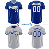 Custom Royal White-Gray Reversible Pullover Baseball Jersey Shirt