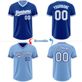 Custom Royal White-Light Blue Reversible Pullover Baseball Jersey Shirt