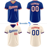 Custom Royal Cream Reversible Pullover Baseball Jersey Shirt