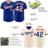 Custom Royal Cream Reversible Pullover Baseball Jersey Shirt
