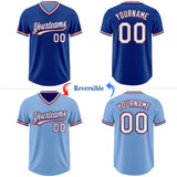 Custom Royal Light Blue Reversible Pullover Baseball Jersey Shirt