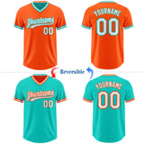 Custom Orange White-Aqua Reversible Pullover Baseball Jersey Shirt