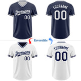 Custom Navy-White Reversible Pullover Baseball Jersey Shirt