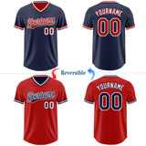 Custom Navy Red-White Reversible Pullover Baseball Jersey Shirt