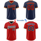 Custom Navy Red-Old Gold Reversible Pullover Baseball Jersey Shirt