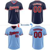 Custom Navy Light Blue Reversible Pullover Baseball Jersey Shirt