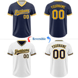 Custom Navy Gold-White Reversible Pullover Baseball Jersey Shirt