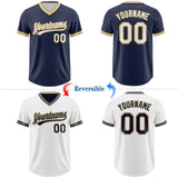 Custom Navy White-Old Gold Reversible Pullover Baseball Jersey Shirt