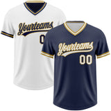 Custom Navy White-Old Gold Reversible Pullover Baseball Jersey Shirt