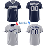 Custom Navy Gray-White Reversible Pullover Baseball Jersey Shirt
