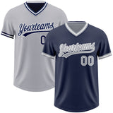 Custom Navy Gray-White Reversible Pullover Baseball Jersey Shirt