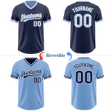 Custom Navy White-Light Blue Reversible Pullover Baseball Jersey Shirt