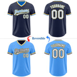 Custom Navy White Electric Blue-Gold Reversible Pullover Baseball Jersey Shirt
