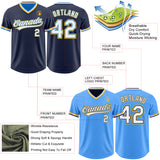 Custom Navy White Electric Blue-Gold Reversible Pullover Baseball Jersey Shirt