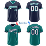 Custom Navy White-Teal Reversible Pullover Baseball Jersey Shirt