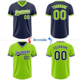 Custom Navy Neon Green-White Reversible Pullover Baseball Jersey Shirt