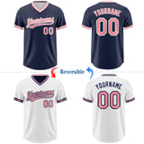 Custom Navy Medium Pink-White Reversible Pullover Baseball Jersey Shirt