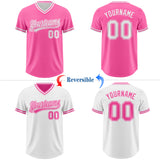 Custom Pink-White Reversible Pullover Baseball Jersey Shirt