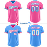 Custom Pink White-Electric Blue Reversible Pullover Baseball Jersey Shirt