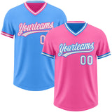 Custom Pink White-Electric Blue Reversible Pullover Baseball Jersey Shirt