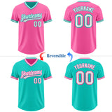 Custom Pink White-Aqua Reversible Pullover Baseball Jersey Shirt