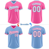 Custom Pink White-Light Blue Reversible Pullover Baseball Jersey Shirt