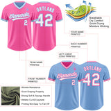 Custom Pink White-Light Blue Reversible Pullover Baseball Jersey Shirt