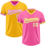 Custom Pink White-Gold Reversible Pullover Baseball Jersey Shirt