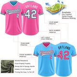 Custom Pink White Black-Sky Blue Reversible Pullover Baseball Jersey Shirt