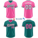 Custom Pink White Black-Teal Reversible Pullover Baseball Jersey Shirt