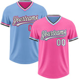 Custom Pink White Black-Light Blue Reversible Pullover Baseball Jersey Shirt