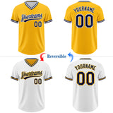 Custom Gold Navy-White Reversible Pullover Baseball Jersey Shirt