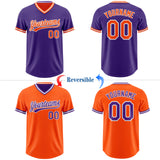 Custom Purple Orange-White Reversible Pullover Baseball Jersey Shirt