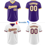 Custom Purple White-Gold Reversible Pullover Baseball Jersey Shirt