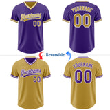 Custom Purple Old Gold-White Reversible Pullover Baseball Jersey Shirt