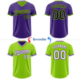 Custom Purple Black-Neon Green Reversible Pullover Baseball Jersey Shirt