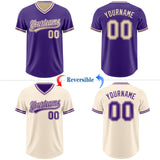 Custom Purple-Cream Reversible Pullover Baseball Jersey Shirt