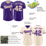 Custom Purple-Cream Reversible Pullover Baseball Jersey Shirt