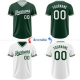 Custom Green-White Reversible Pullover Baseball Jersey Shirt